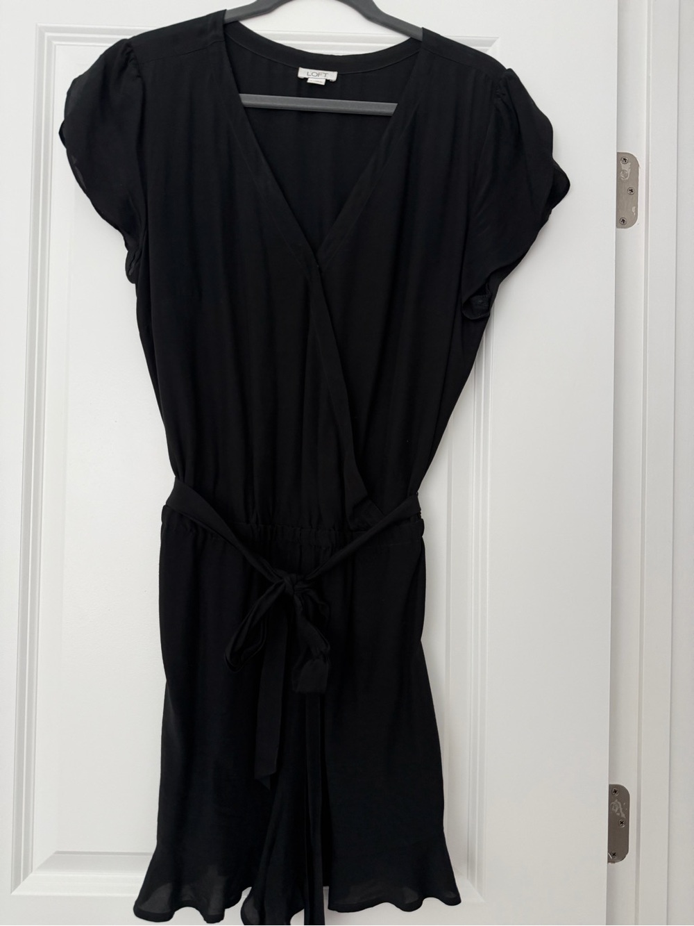 LOFT Black Short Sleeve Wrap Romper